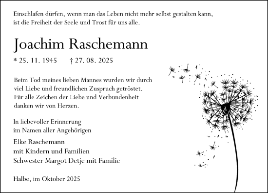 Traueranzeige von Joachim Raschemann von Märkischen Allgemeine Zeitung