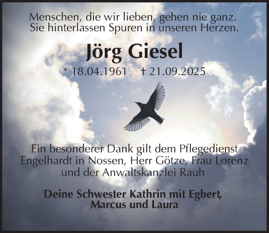 Traueranzeige von Jörg Giesel von Sächsische Zeitung