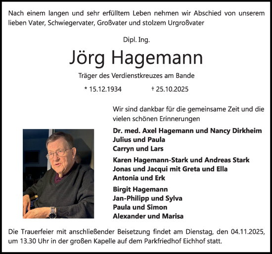 Traueranzeige von Jörg Hagemann von Kieler Nachrichten
