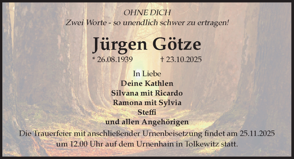  Traueranzeige für Jürgen Götze vom 01.11.2025 aus Sächsische Zeitung