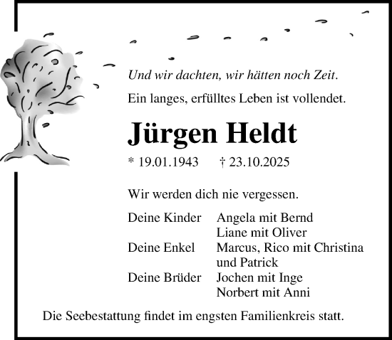 Traueranzeige von Jürgen Heldt von Ostsee-Zeitung GmbH