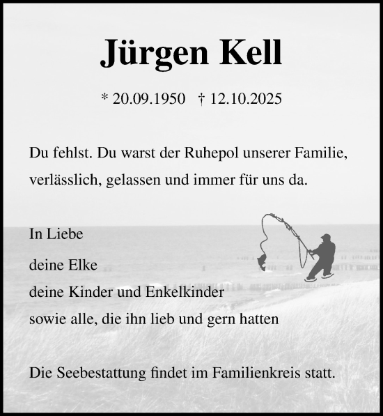 Traueranzeige von Jürgen Kell von Ostsee-Zeitung GmbH