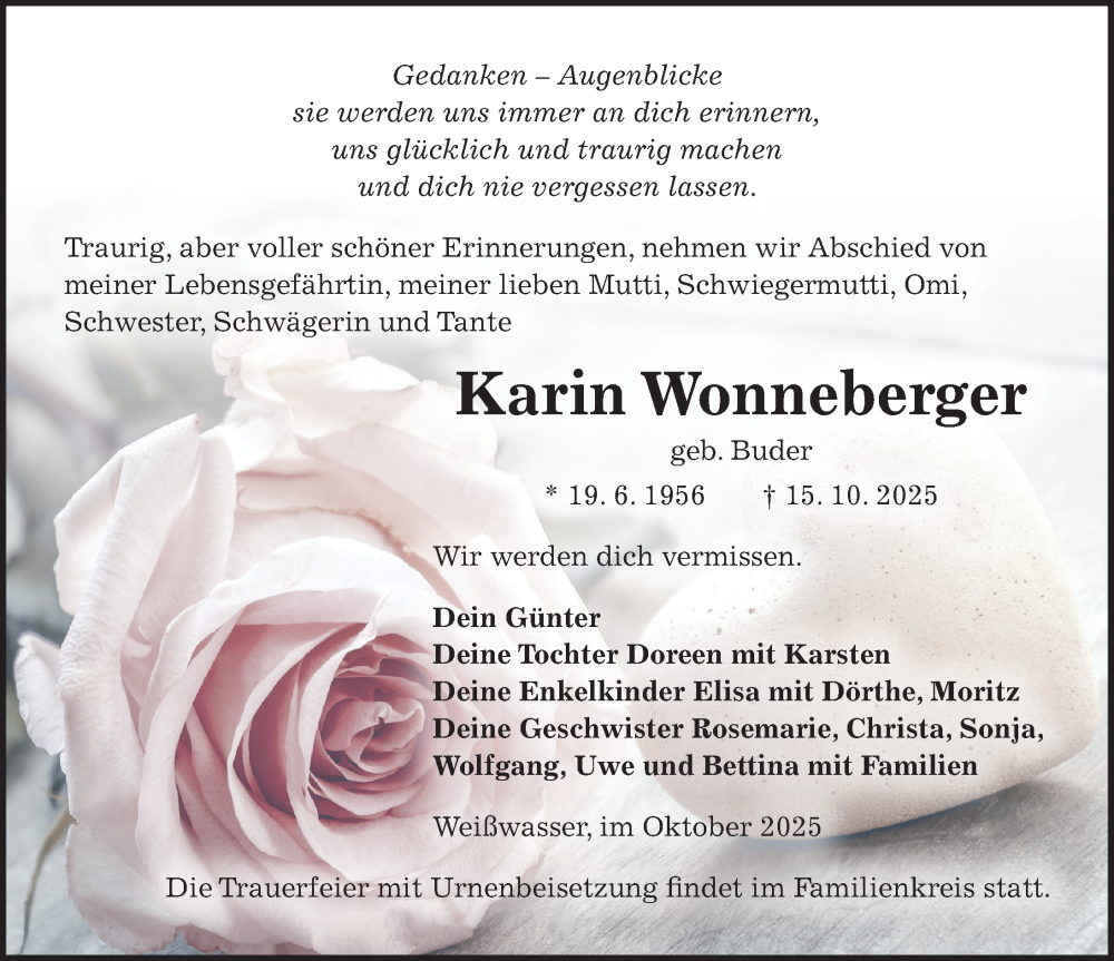  Traueranzeige für Karin Wonneberger vom 25.10.2025 aus Sächsische Zeitung