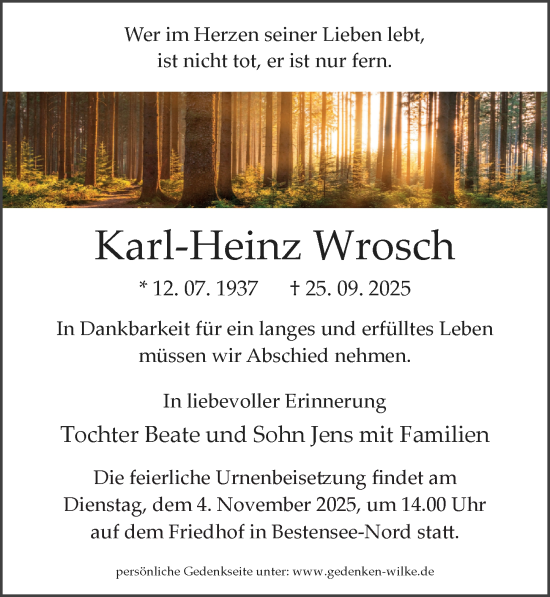 Traueranzeige von Karl-Heinz Wrosch von Märkischen Allgemeine Zeitung