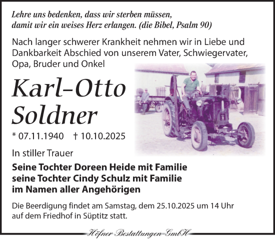 Traueranzeige von Karl-Otto Soldner von Torgauer Zeitung