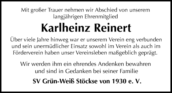 Traueranzeige von Karlheinz Reinert von Die Harke