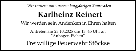 Traueranzeige von Karlheinz Reinert von Die Harke