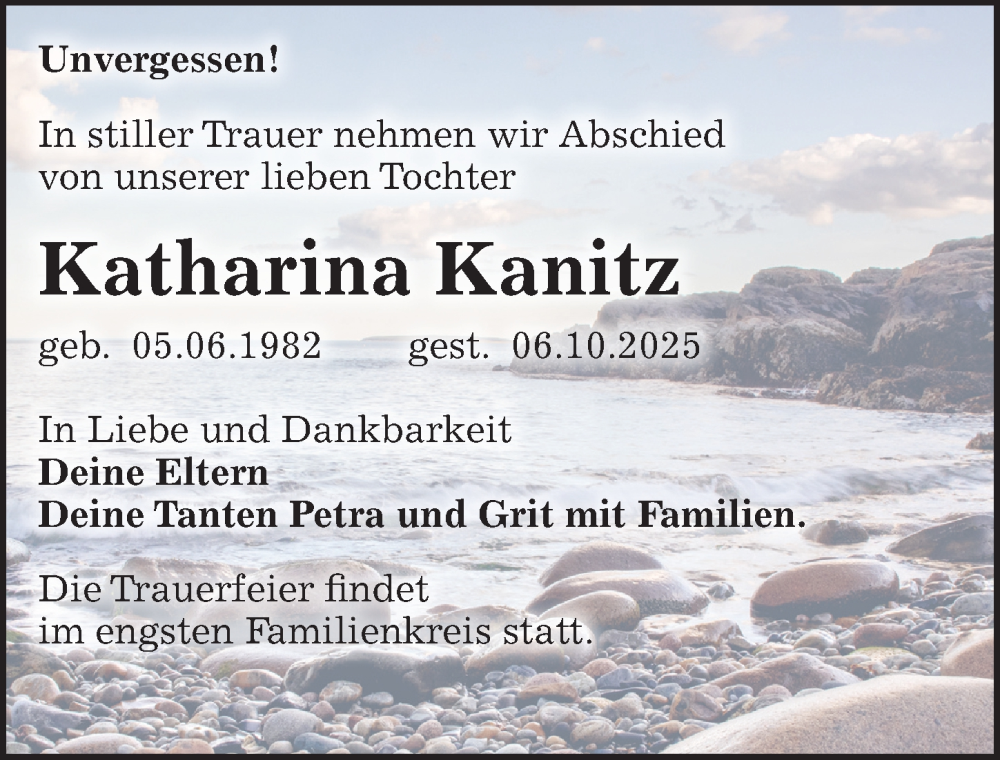  Traueranzeige für Katharina Kanitz vom 11.10.2025 aus Sächsische Zeitung