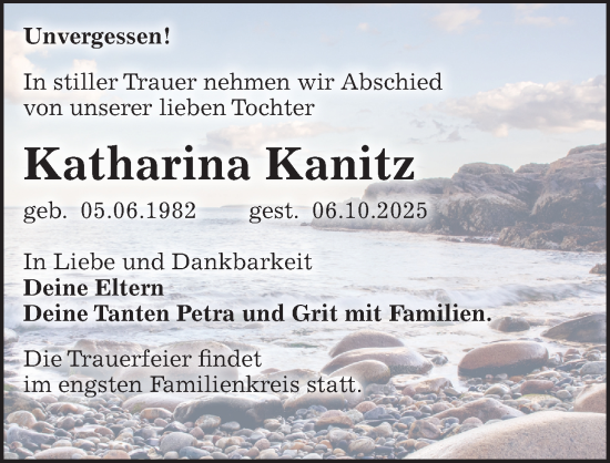 Traueranzeige von Katharina Kanitz von Sächsische Zeitung