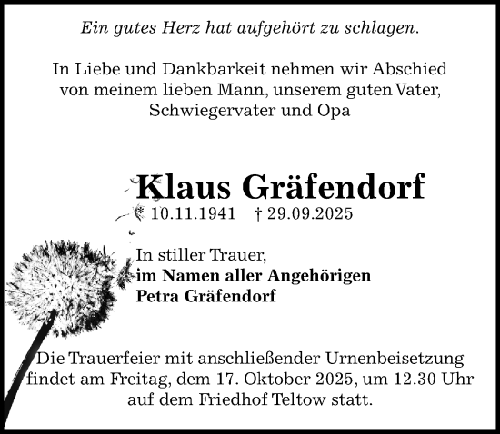 Traueranzeige von Klaus Gräfendorf von Märkischen Allgemeine Zeitung