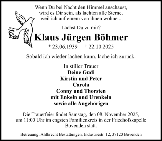 Traueranzeige von Klaus Jürgen Böhmer von Göttinger Tageblatt