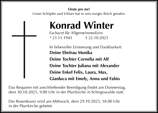 Traueranzeige von Konrad Winter von Sächsische Zeitung