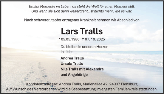 Traueranzeige von Lars Tralls von Eichsfelder Tageblatt