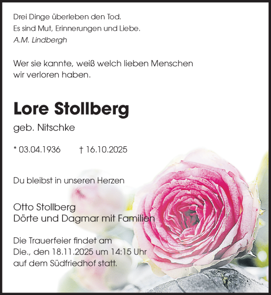 Traueranzeige von Lore Stollberg von Leipziger Volkszeitung