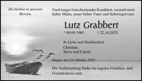 Traueranzeige von Lutz Grabbert von Ostsee-Zeitung GmbH
