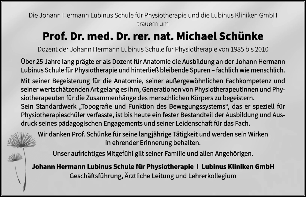  Traueranzeige für Michael Schünke vom 17.10.2025 aus Kieler Nachrichten