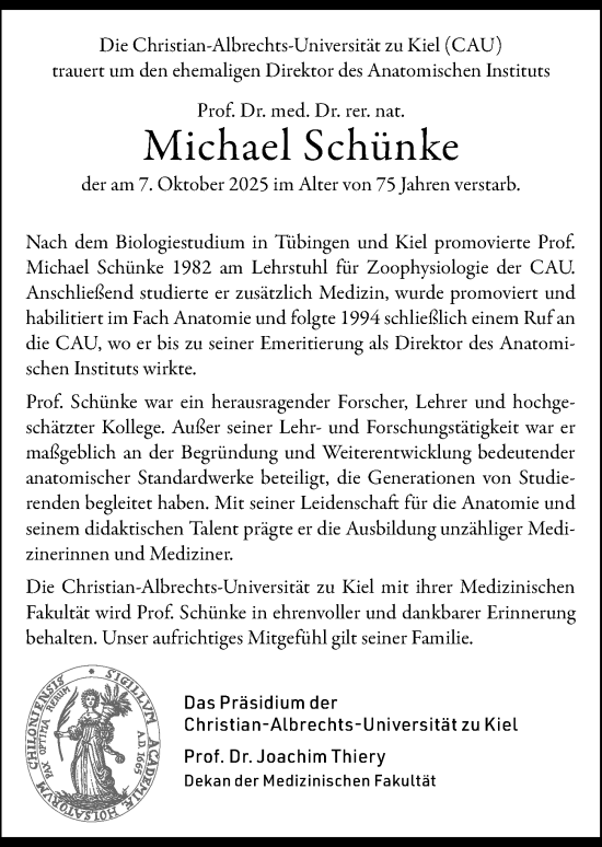 Traueranzeige von Michael Schünke von Kieler Nachrichten