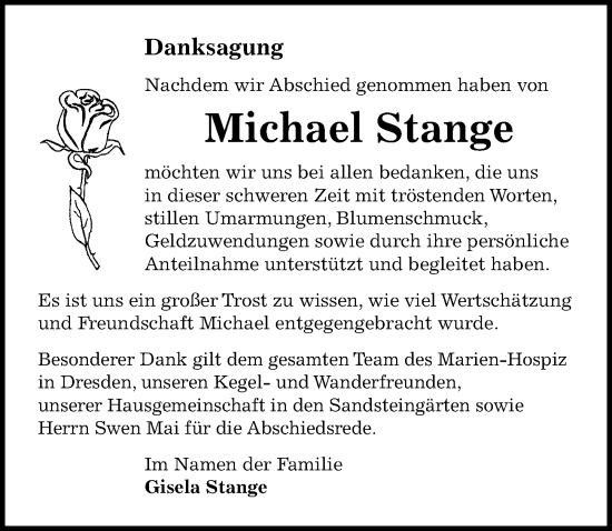 Traueranzeige von Michael Stange von Sächsische Zeitung