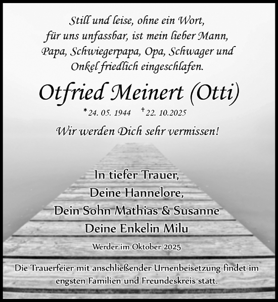 Traueranzeige von Otfried Meinert von Märkischen Allgemeine Zeitung