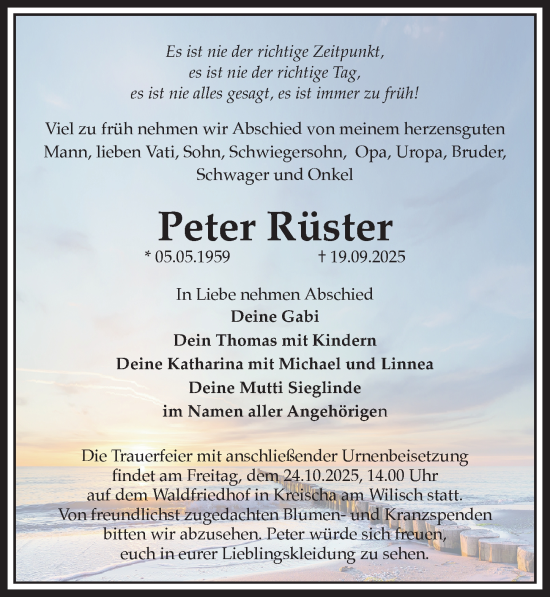 Traueranzeige von Peter Rüster von Sächsische Zeitung