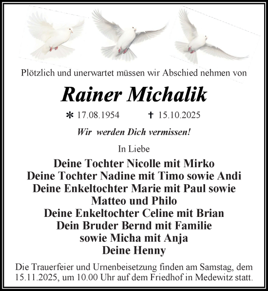 Traueranzeige von Rainer Michalik von Märkischen Allgemeine Zeitung