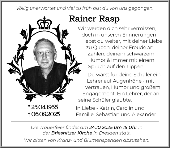 Traueranzeige von Rainer Rasp von Sächsische Zeitung