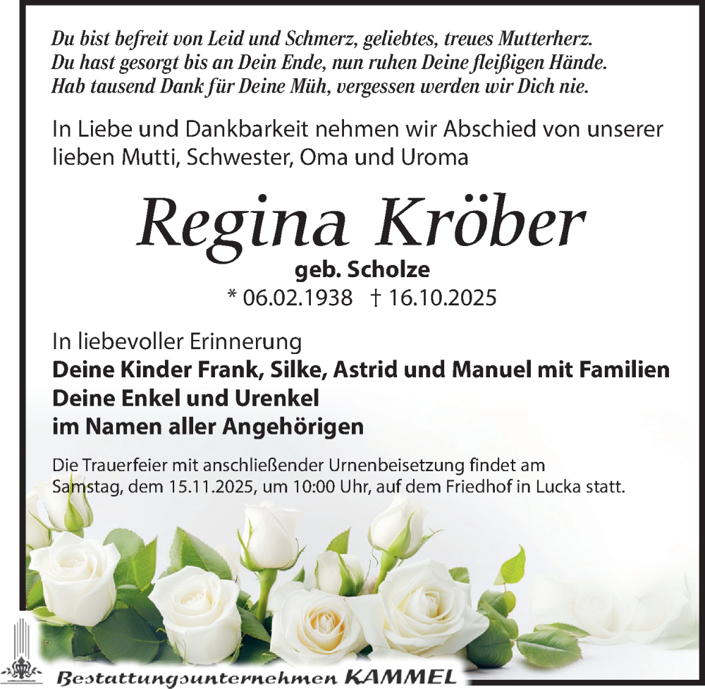  Traueranzeige für Regina Kröber vom 25.10.2025 aus Leipziger Volkszeitung