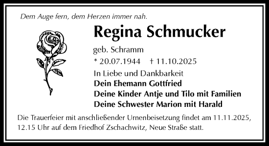 Traueranzeige von Regina Schmucker von Sächsische Zeitung