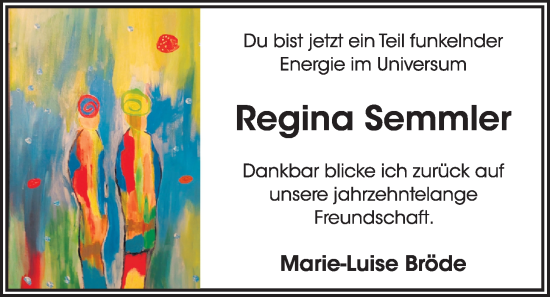 Traueranzeige von Regina Semmler von Kieler Nachrichten