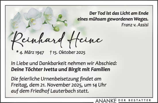 Traueranzeige von Reinhard Heine von Leipziger Volkszeitung