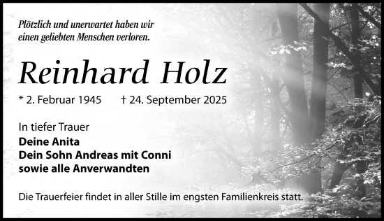 Traueranzeige von Reinhard Holz von Wochenspiegel