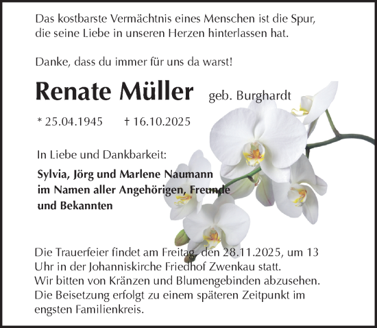 Traueranzeige von Renate Müller von Leipziger Volkszeitung