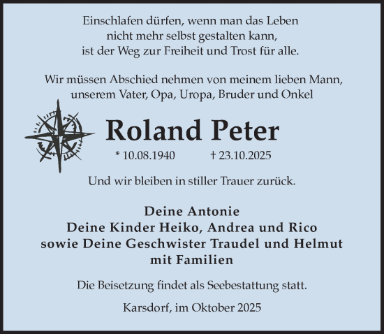 Traueranzeige von Roland Peter von Sächsische Zeitung