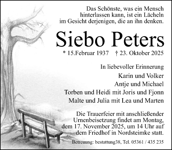 Traueranzeige von Siebo Peters von Aller Zeitung