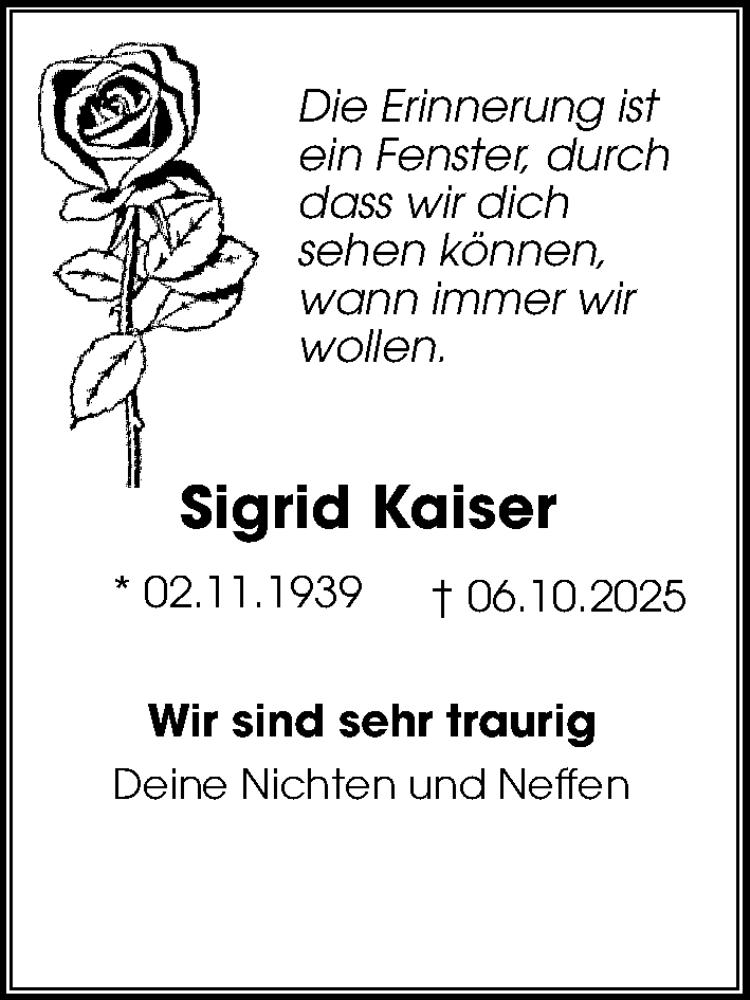  Traueranzeige für Sigrid Kaiser vom 11.10.2025 aus Kieler Nachrichten