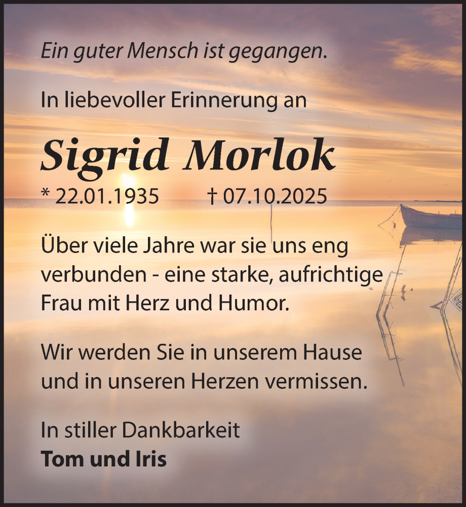  Traueranzeige für Sigrid Morlok vom 25.10.2025 aus Leipziger Volkszeitung
