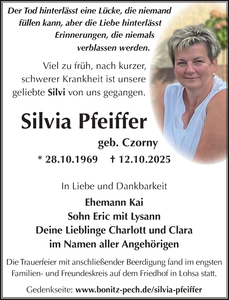  Traueranzeige für Silvia Pfeiffer vom 25.10.2025 aus Sächsische Zeitung
