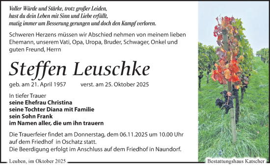 Traueranzeige von Steffen Leuschke von Leipziger Volkszeitung