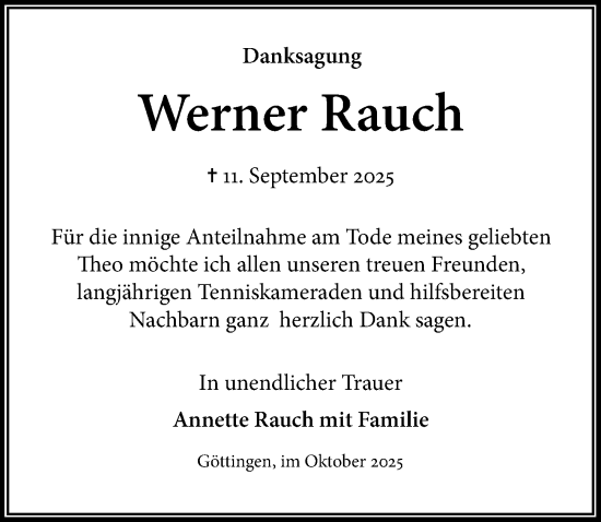 Traueranzeige von Theo Rauch von Göttinger Tageblatt
