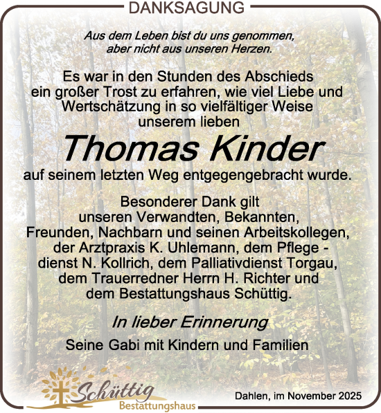 Traueranzeige von Thomas Kinder von Leipziger Volkszeitung