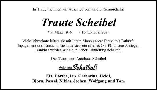 Traueranzeige von Traute Scheibel von Kieler Nachrichten