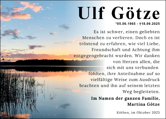 Traueranzeige von Ulf Götze von Märkischen Allgemeine Zeitung