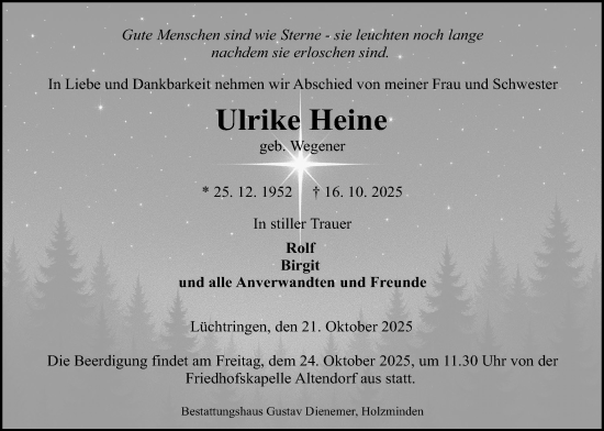 Traueranzeige von Ulrike Heine von Täglicher Anzeiger Holzminden