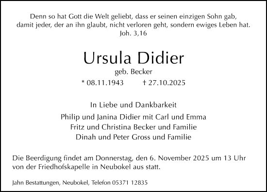Traueranzeige von Ursula Didier von Aller Zeitung