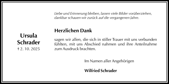 Traueranzeige von Ursula Schrader von Täglicher Anzeiger Holzminden