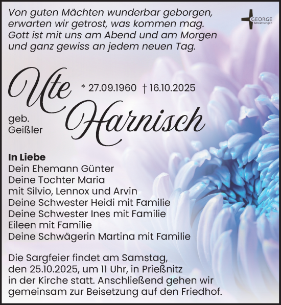 Traueranzeige von Ute Harnisch von Leipziger Volkszeitung