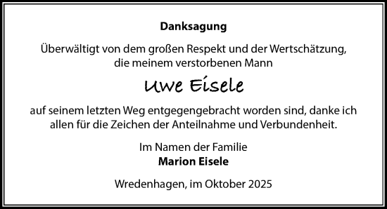 Traueranzeige von Uwe Eisele von Wochenspiegel