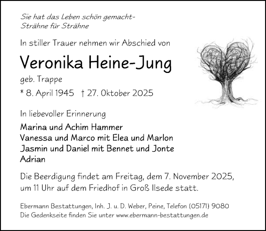 Traueranzeige von Veronika Heine-Jung von Peiner Allgemeine Zeitung