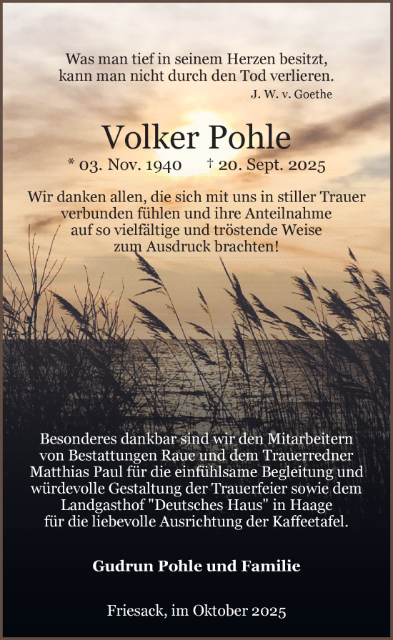 Traueranzeige von Volker Pohle von Märkischen Allgemeine Zeitung