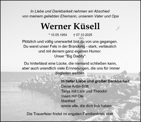 Traueranzeige von Werner Küsell von Lübecker Nachrichten